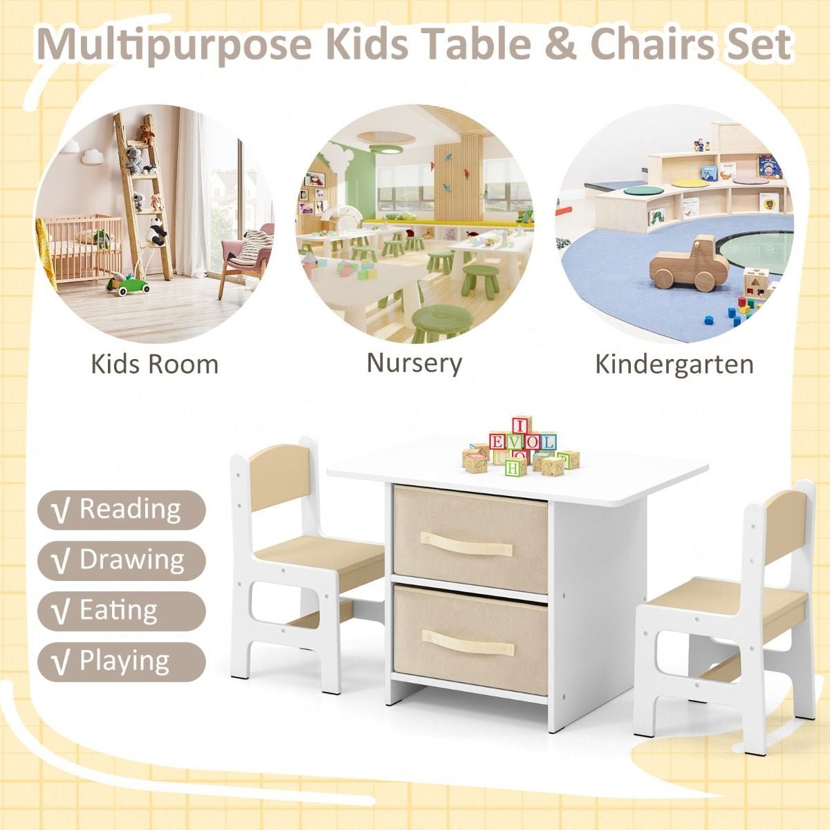 Ergo Heights Children's Wooden Table and Chairs Set.
