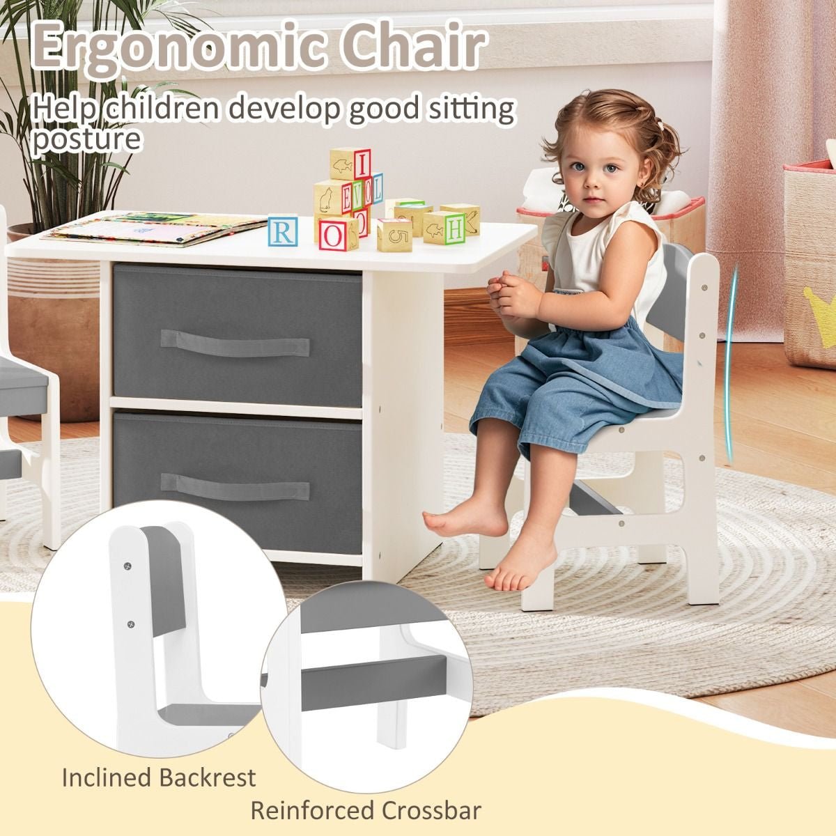 Ergo Heights Children's Wooden Table and Chairs Set.