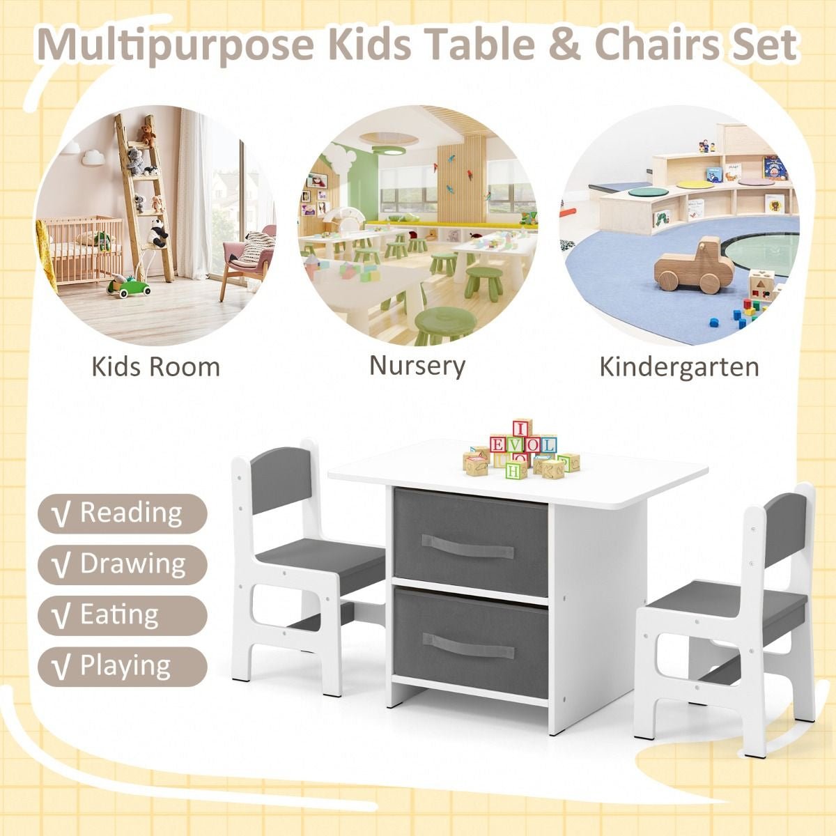 Ergo Heights Children's Wooden Table and Chairs Set.