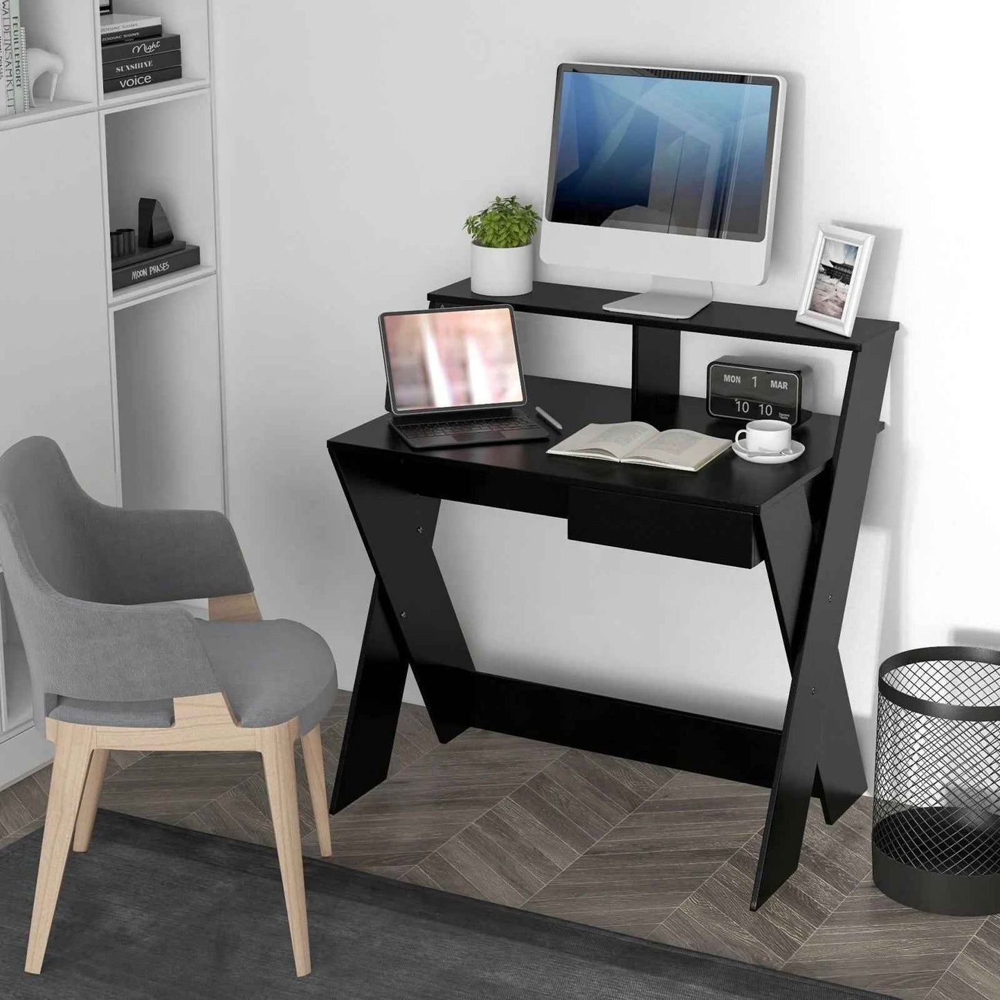 Ergo Heights Compact Desk with Monitor Riser - Black - Ergo Heights