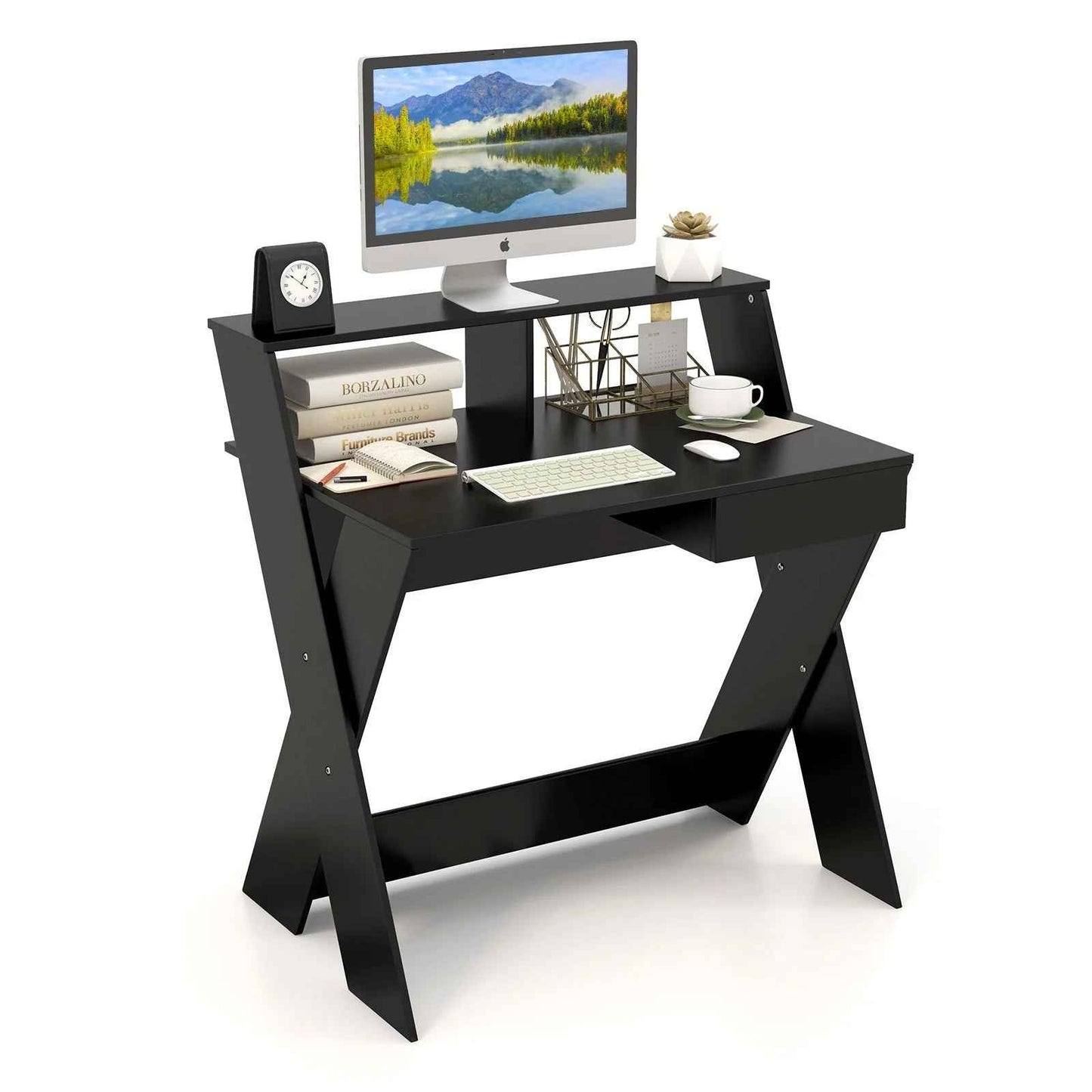 Ergo Heights Compact Desk with Monitor Riser - Black - Ergo Heights