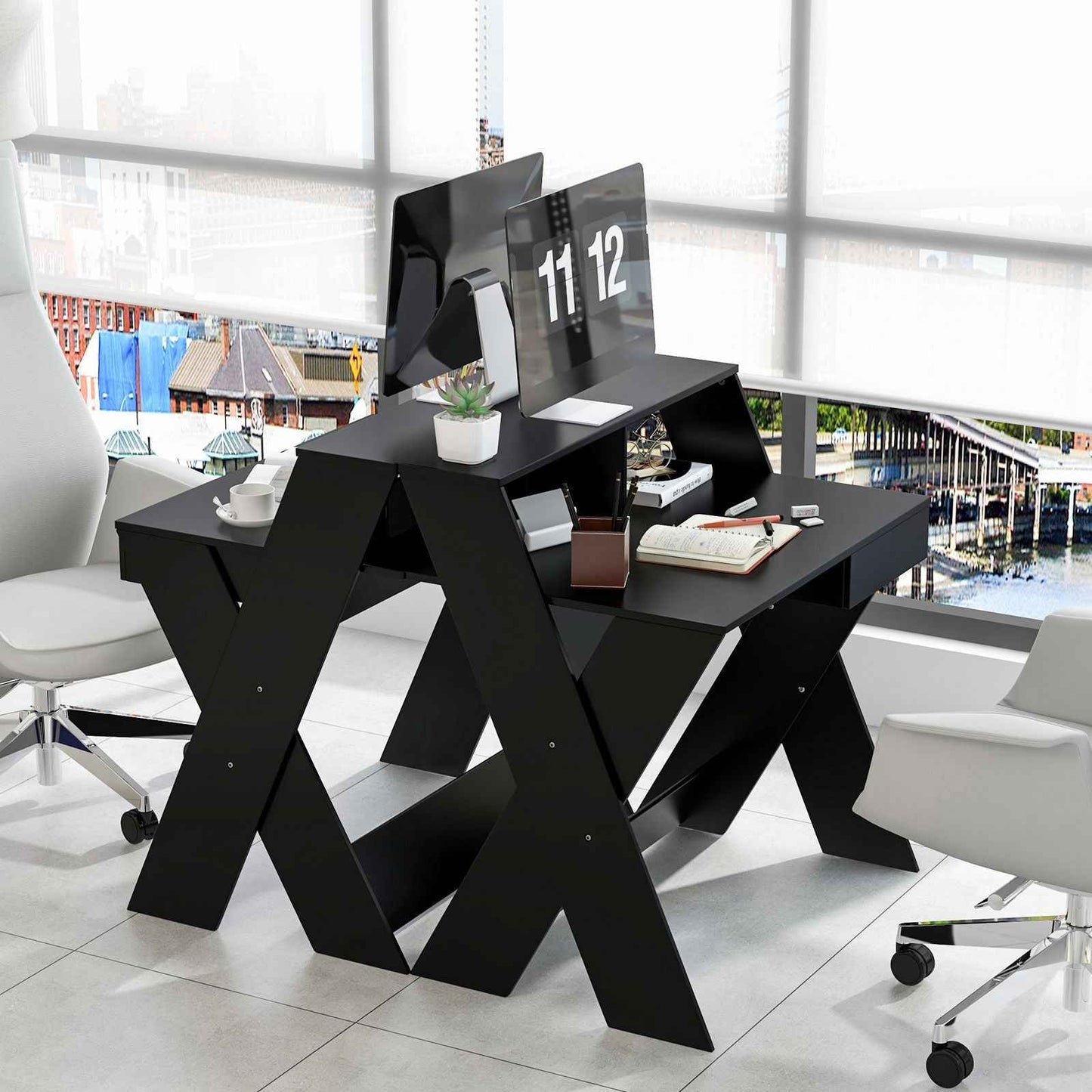 Ergo Heights Compact Desk with Monitor Riser - Black - Ergo Heights