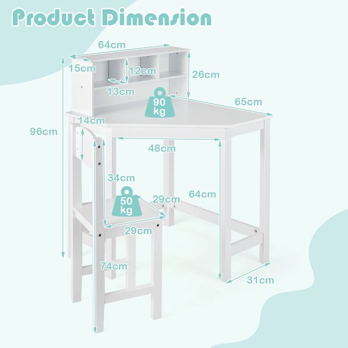 Ergo Heights Corner Desk for Kids Bedroom Set.