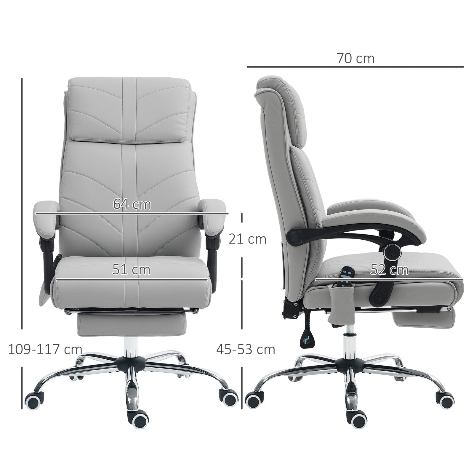 Office Chair with 4 Point Vibration Massage and Heat, Footrest, Light Grey