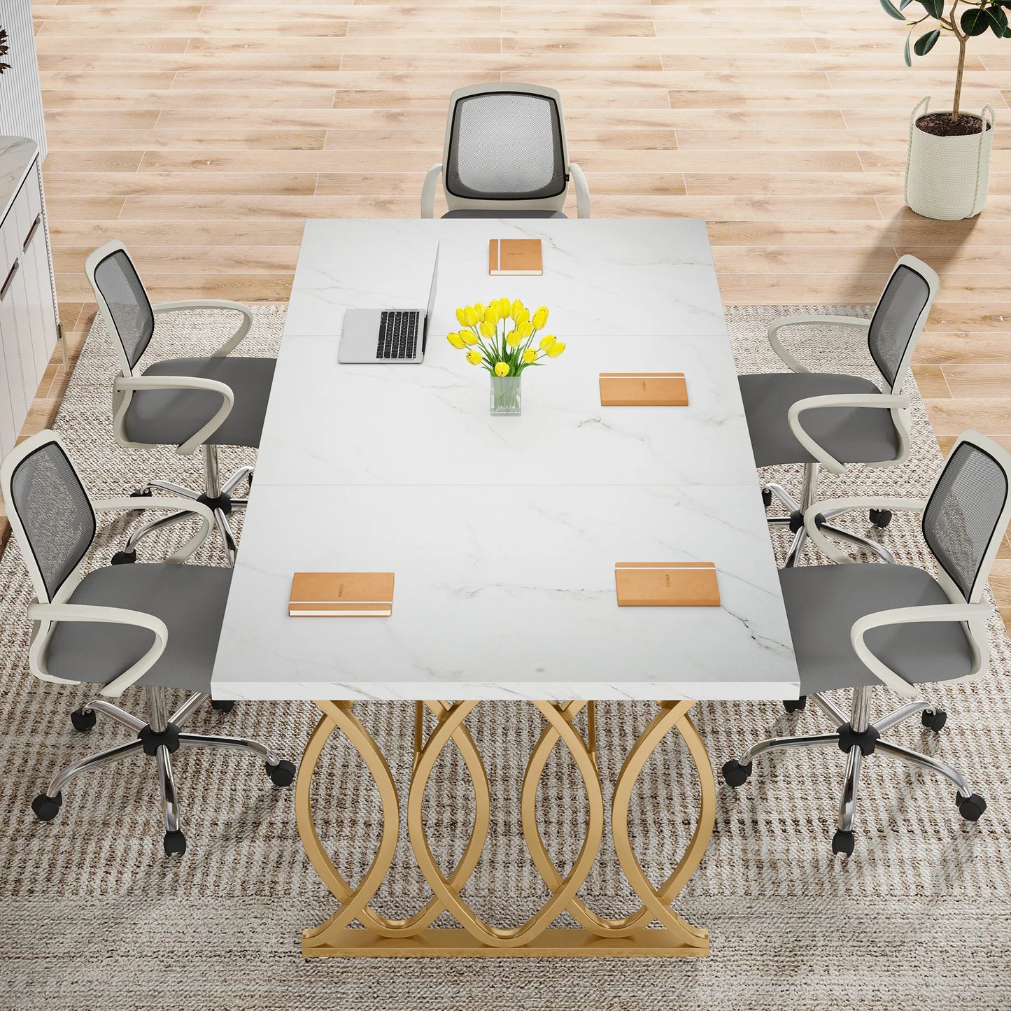 Executive Desk, 63" W Large Computer Desk, Modern Office Desk Conference Table Meeting Room Table, Business Furniture