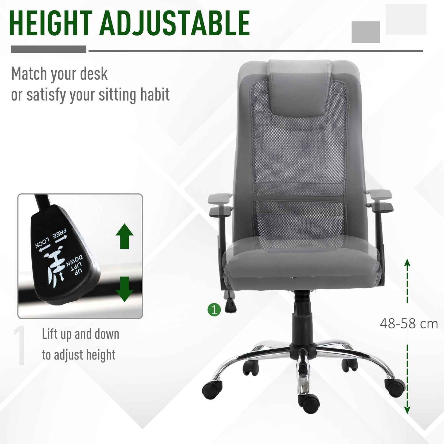 High Back Mesh Office Chair Swivel Desk Chair with Adjustable Height - Ergo Heights