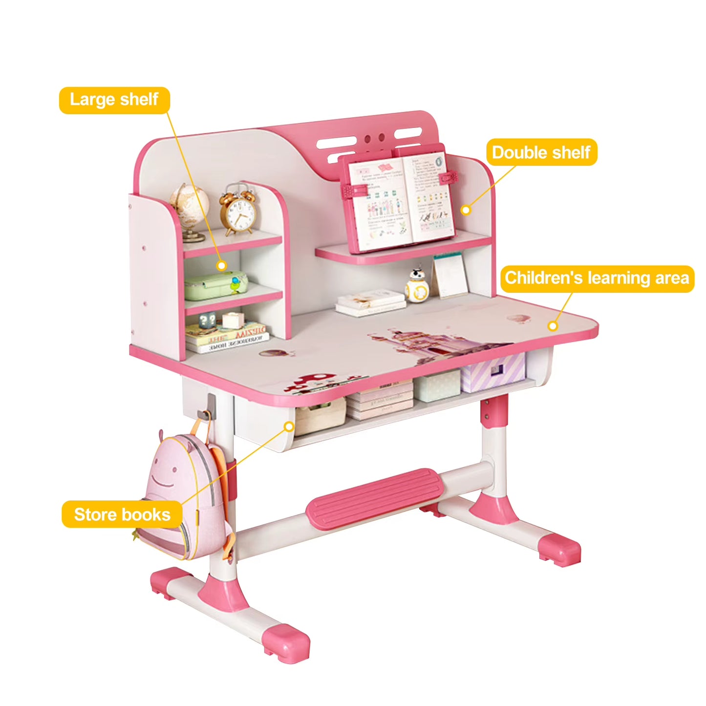 Ergo Heights Height Adjustable Desk For Kids UK - Pink Ergonomic Study Set.