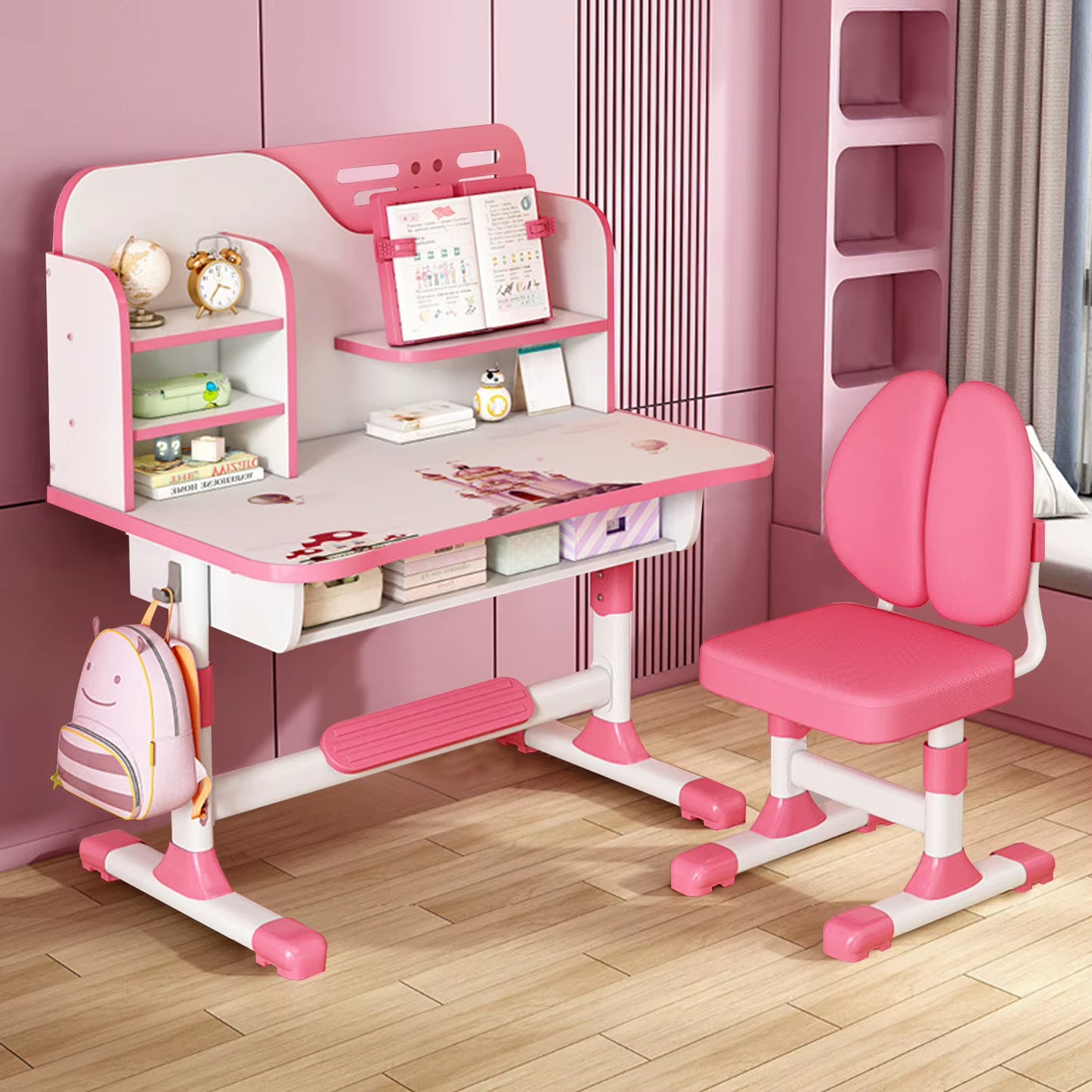 Ergo Heights Height Adjustable Desk For Kids UK - Pink Ergonomic Study Set.