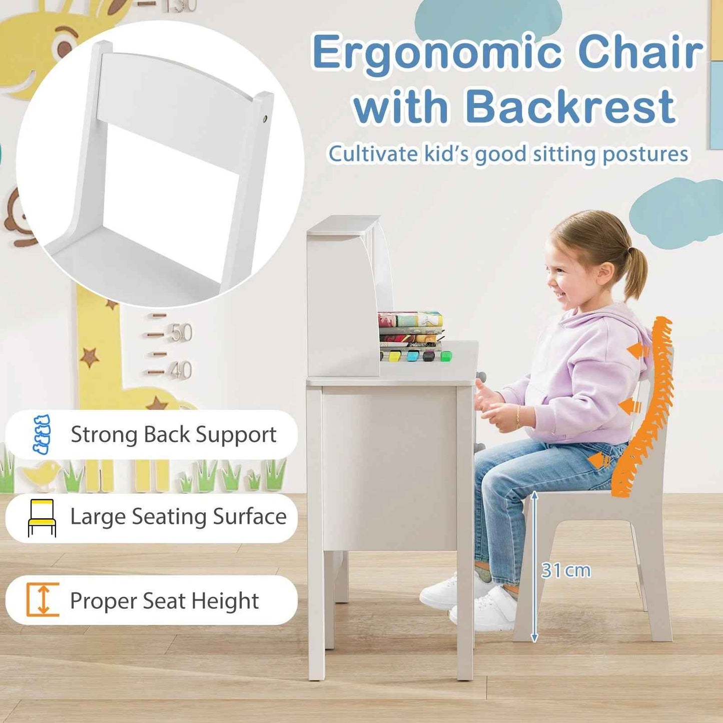 Ergo Heights Kids Desk and Chair Set – White Ergonomic Furniture