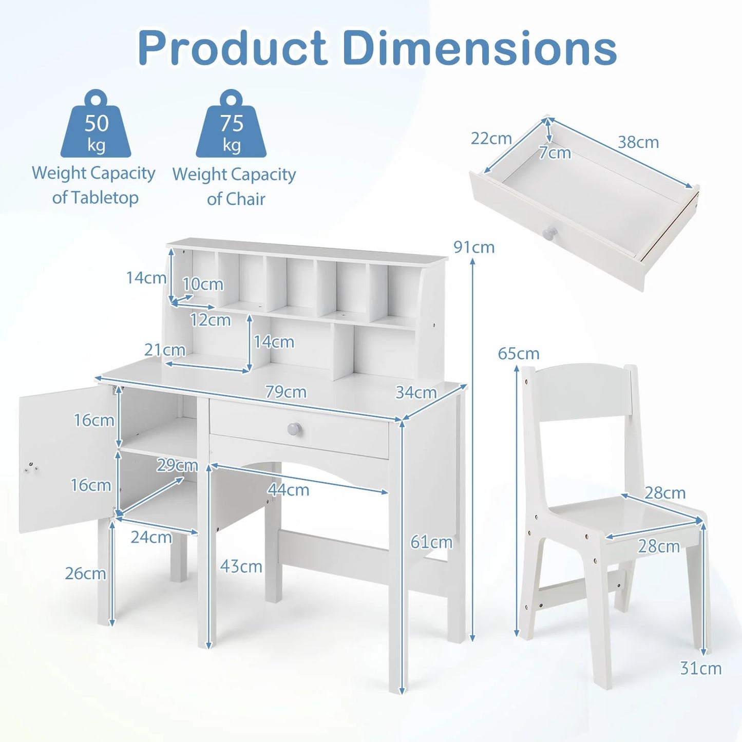 Ergo Heights Kids Desk and Chair Set – White Ergonomic Furniture.