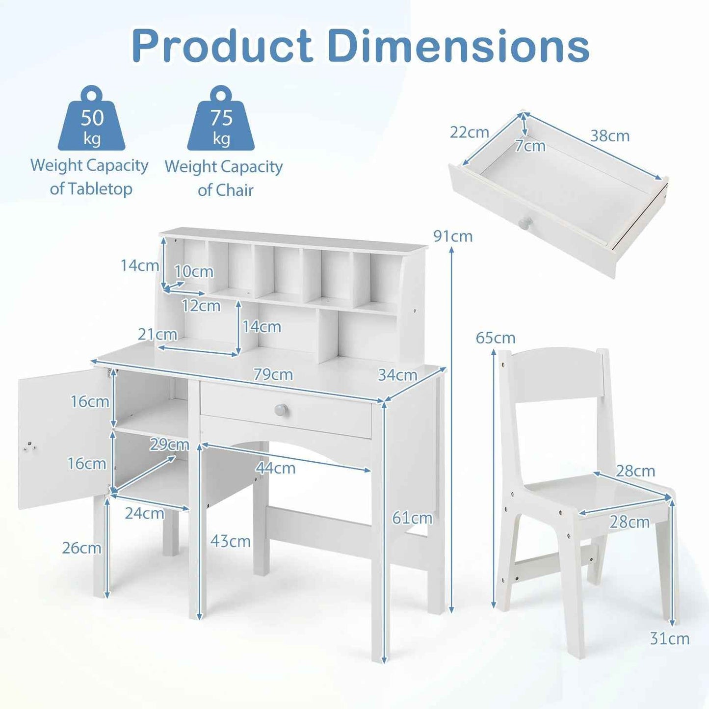Ergo Heights Kids Desk and Chair Set – White Ergonomic Furniture