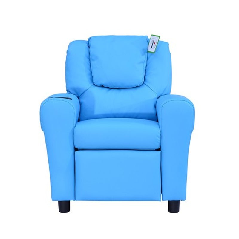 Ergo Heights Kids Recliner Chair With Cup Holder Blue.