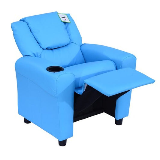 Ergo Heights Kids Recliner Chair With Cup Holder Blue.