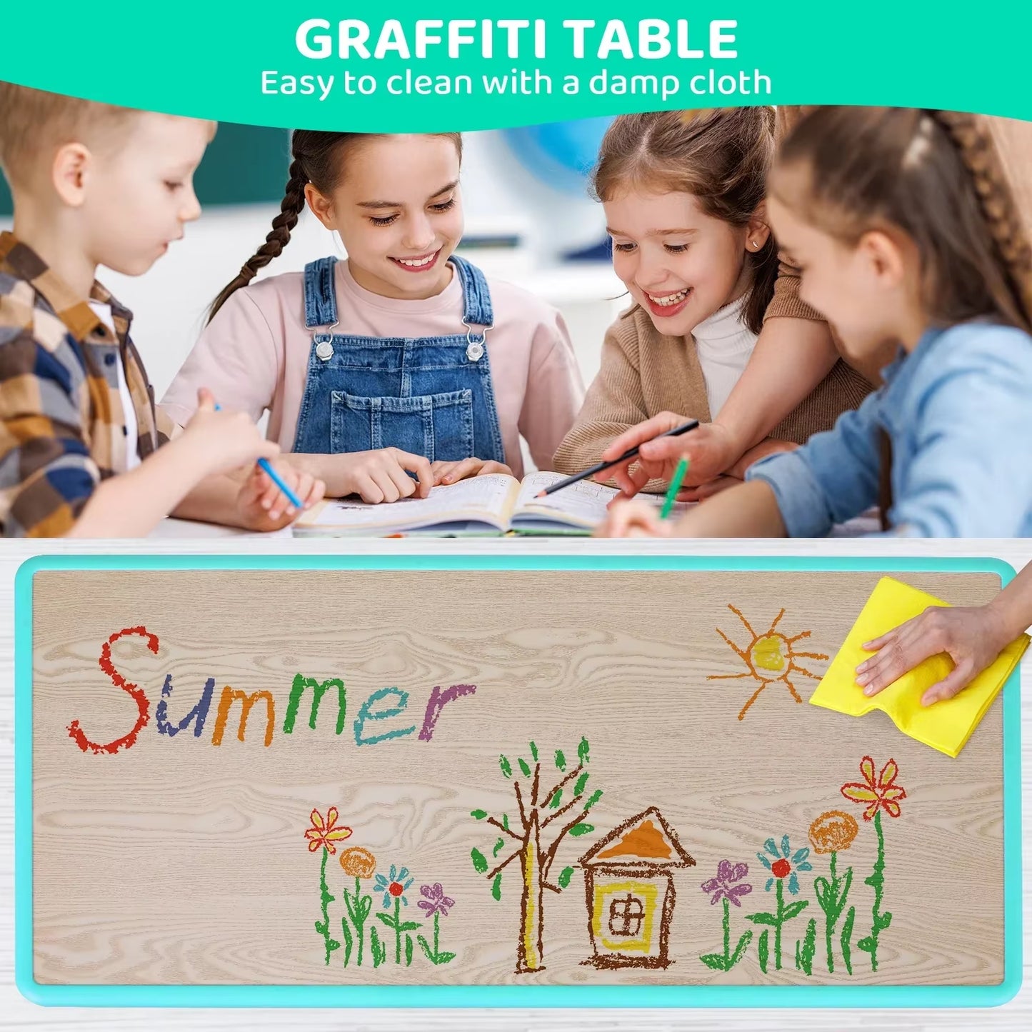 Ergo Heights Kids Table and Chairs For Playroom or Nursery.