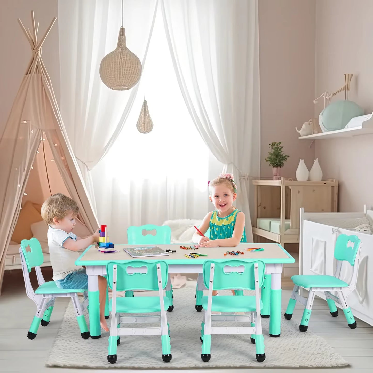 Ergo Heights Kids Table and Chairs For Playroom or Nursery.