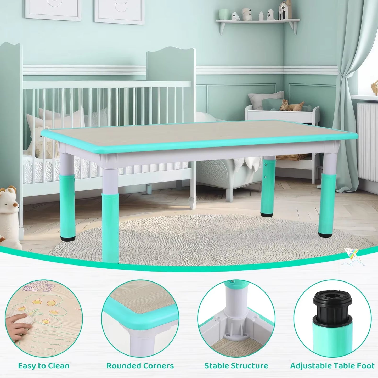Ergo Heights Kids Table and Chairs For Playroom or Nursery.