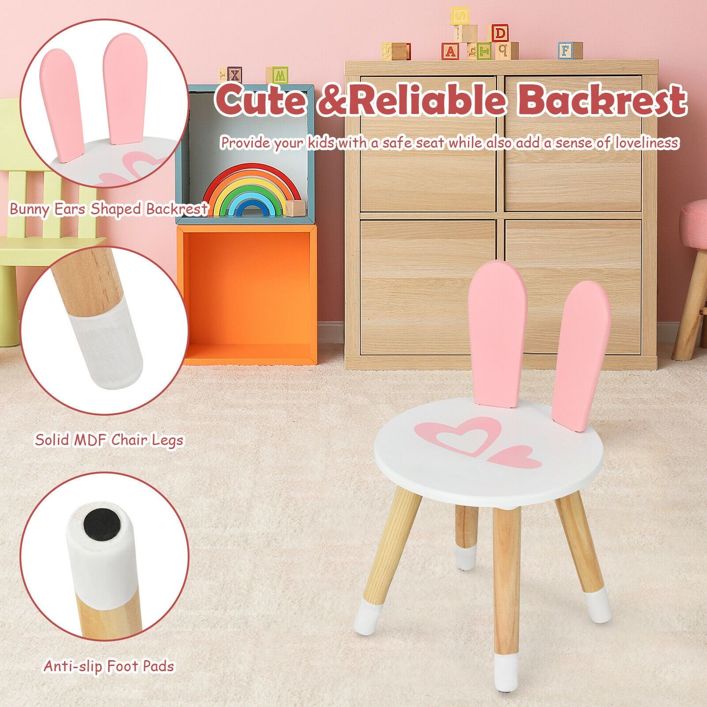 Kids Vanity Table and Chair Pretend Play with Mirror and Drawers.