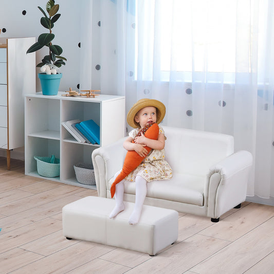 Ergo Heights Kids White Sofa Set with Ottoman.