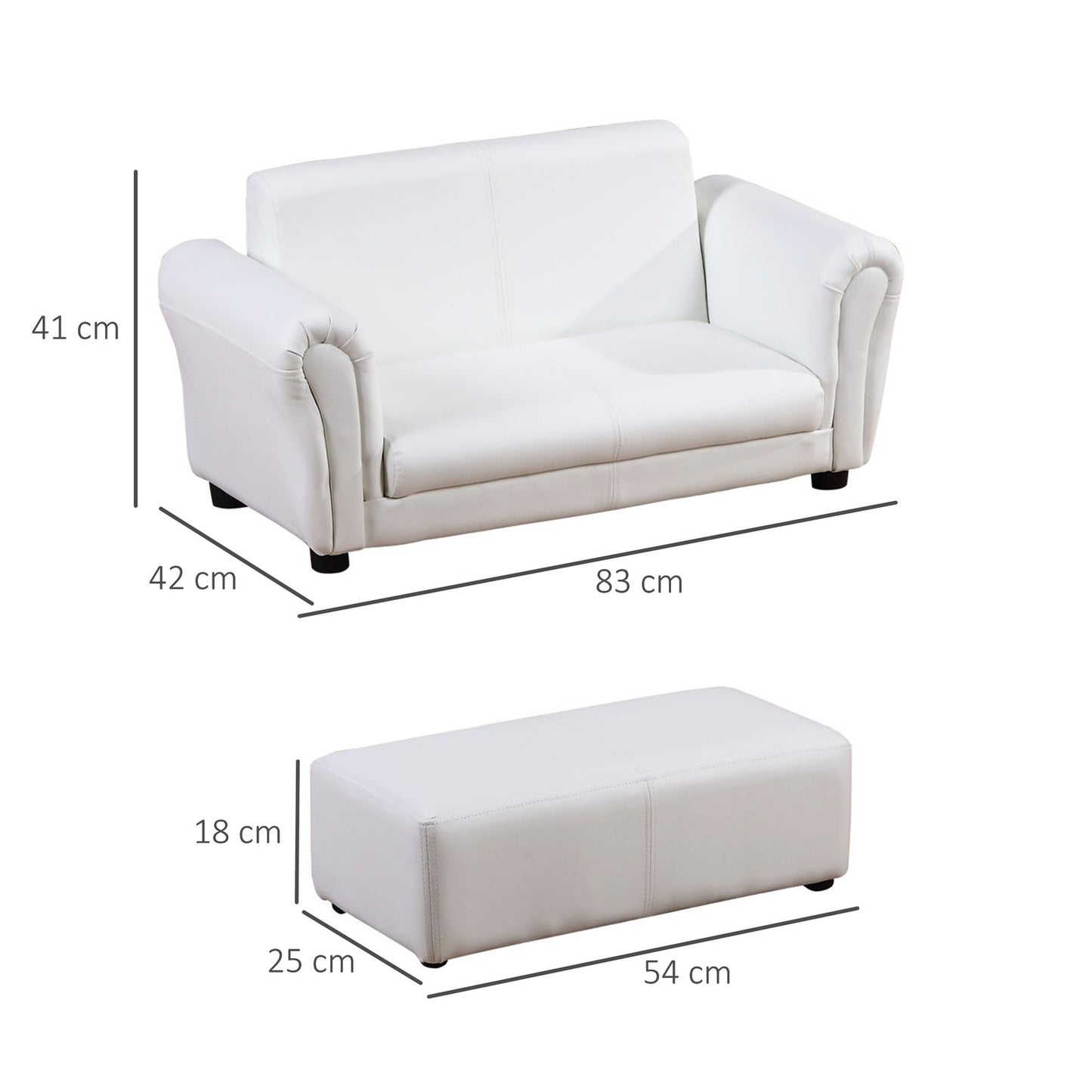Ergo Heights Kids White Sofa Set with Ottoman.