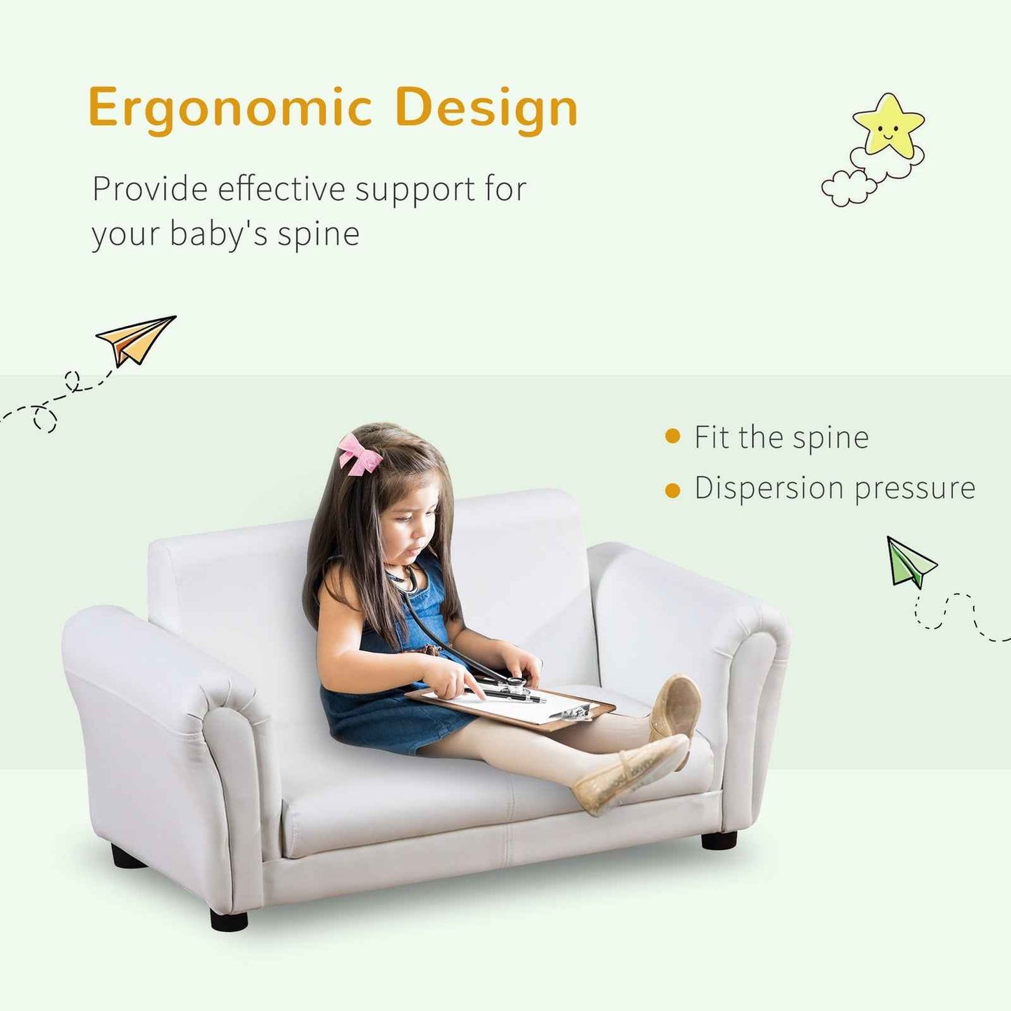 Ergo Heights Kids White Sofa Set with Ottoman