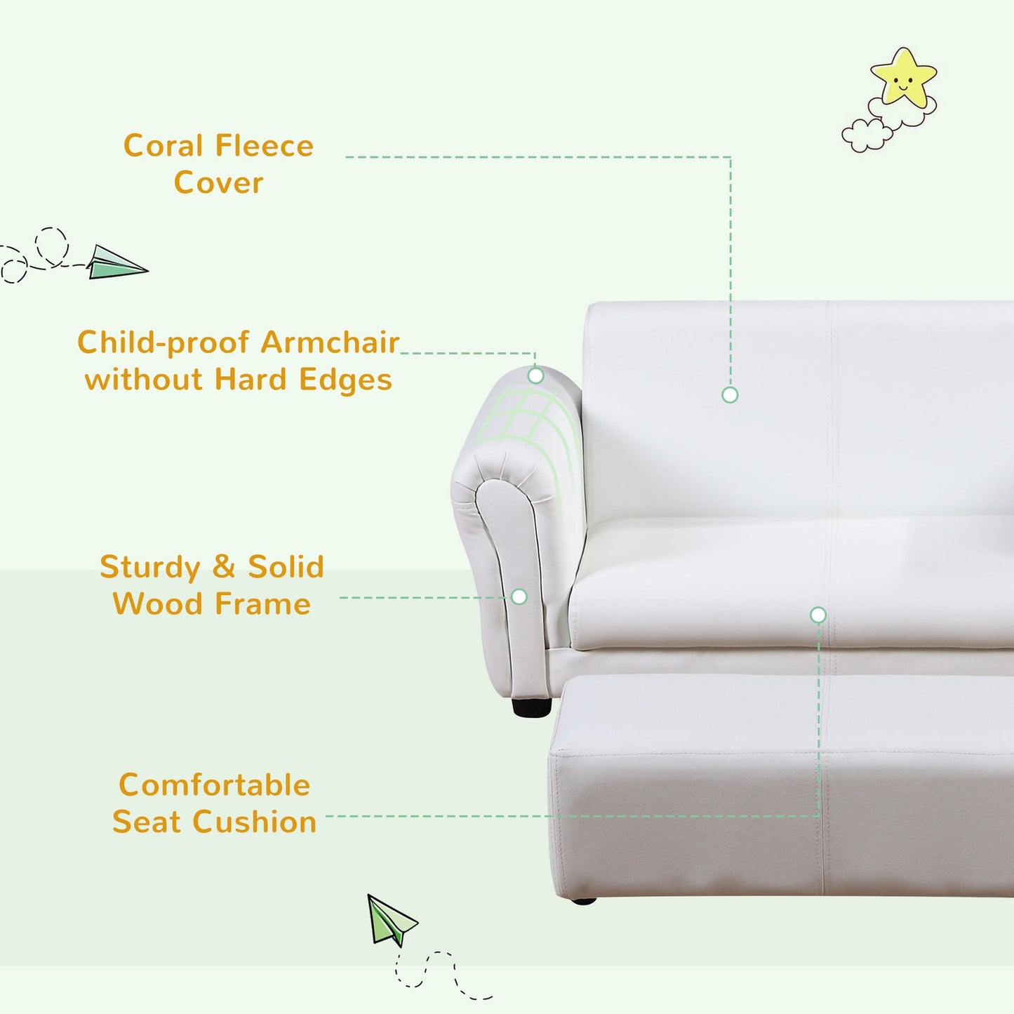 Ergo Heights Kids White Sofa Set with Ottoman.