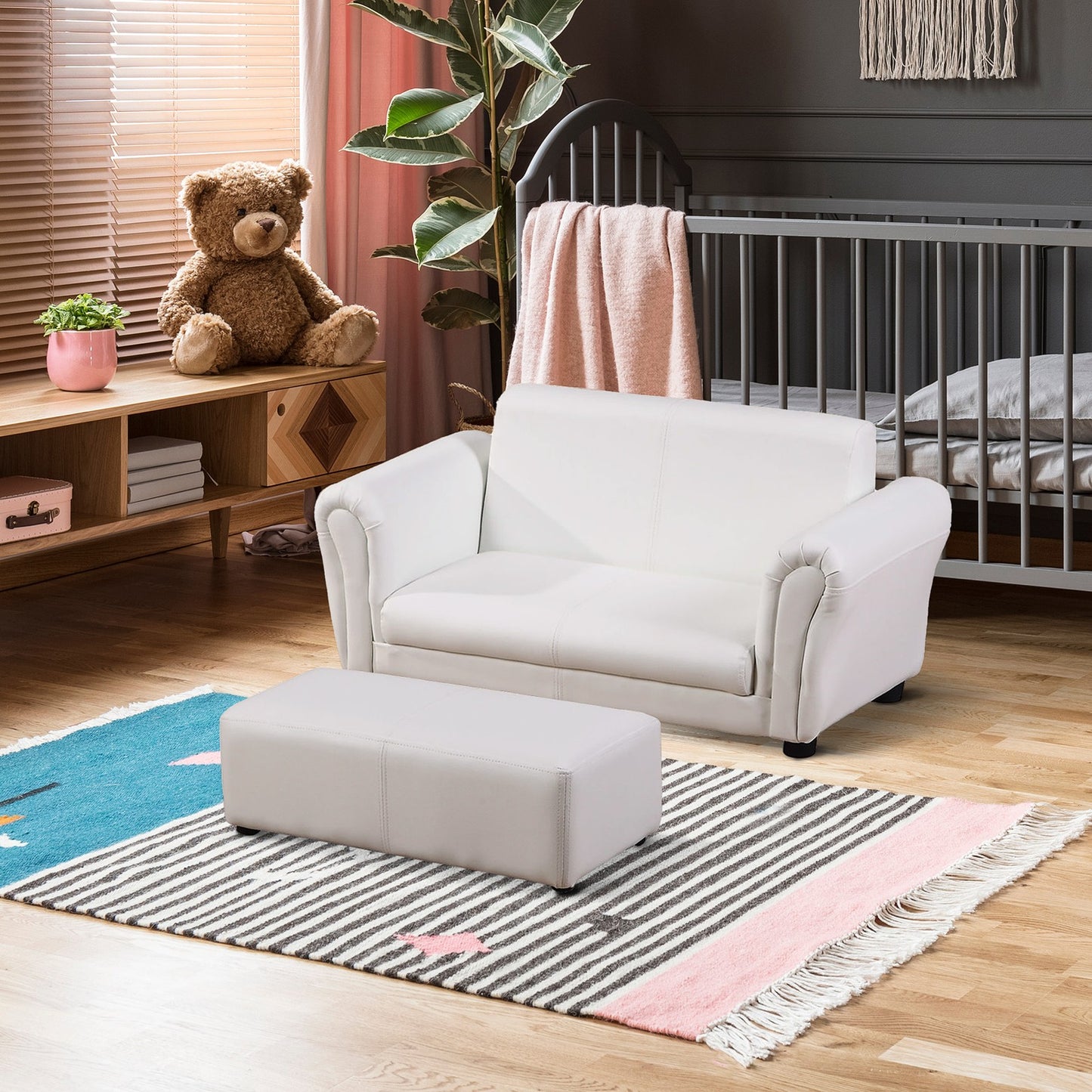 Ergo Heights Kids White Sofa Set with Ottoman.
