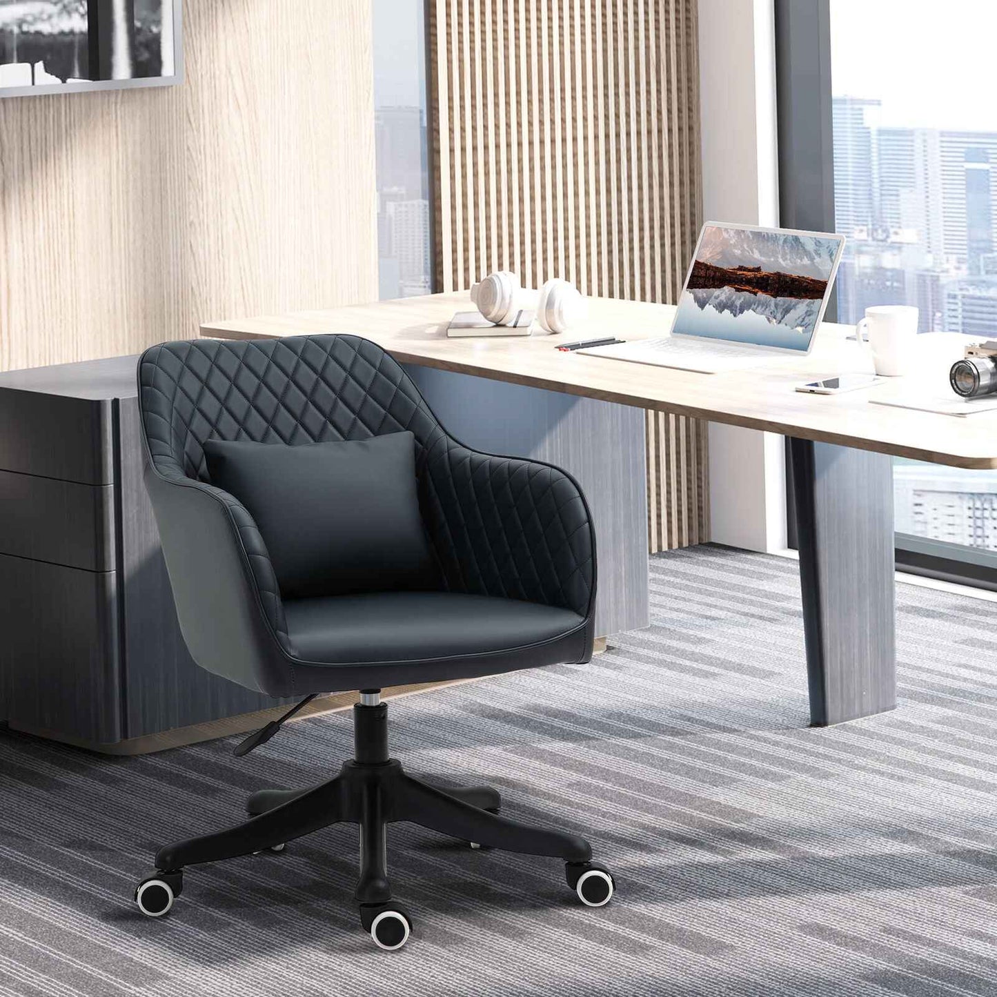 Office Chair with Rechargeable Electric Vibration Massage Lumbar Pillow, Wheels - Ergo Heights