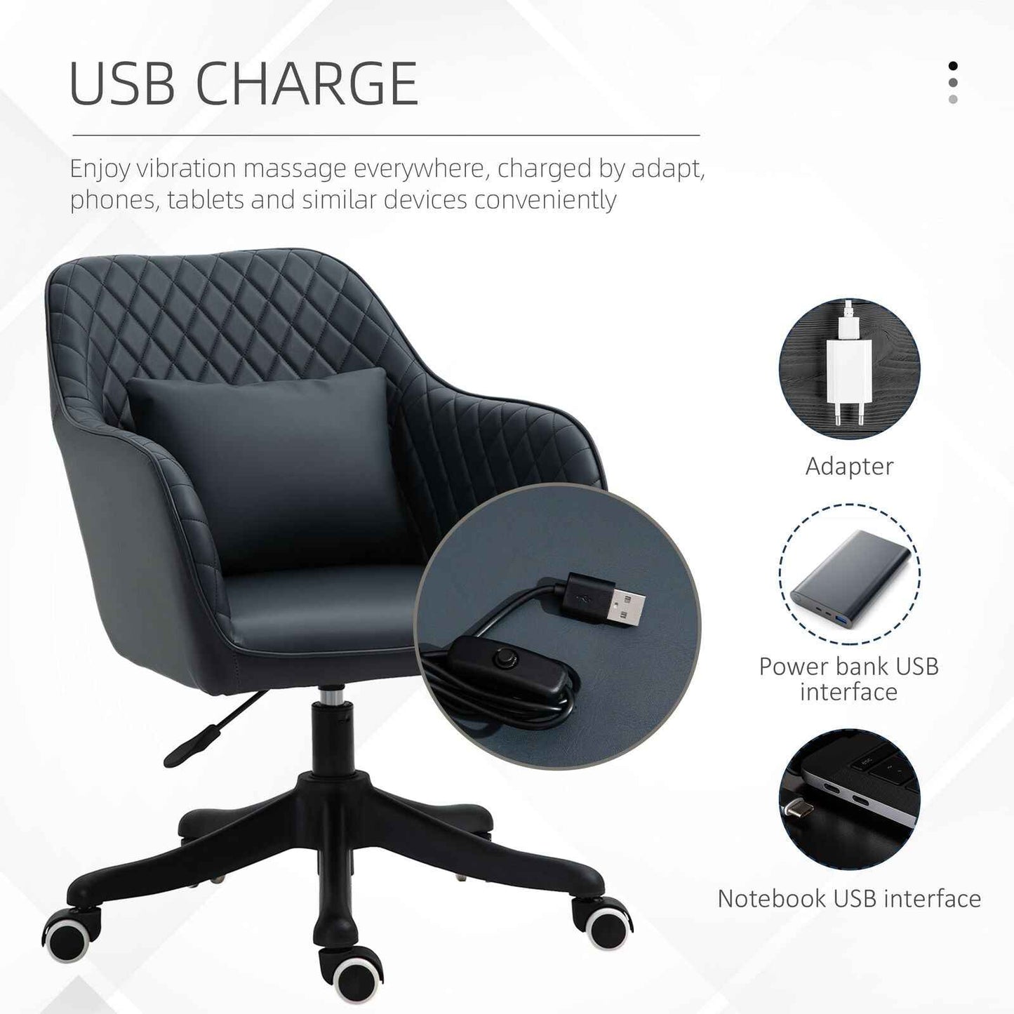 Office Chair with Rechargeable Electric Vibration Massage Lumbar Pillow, Wheels - Ergo Heights