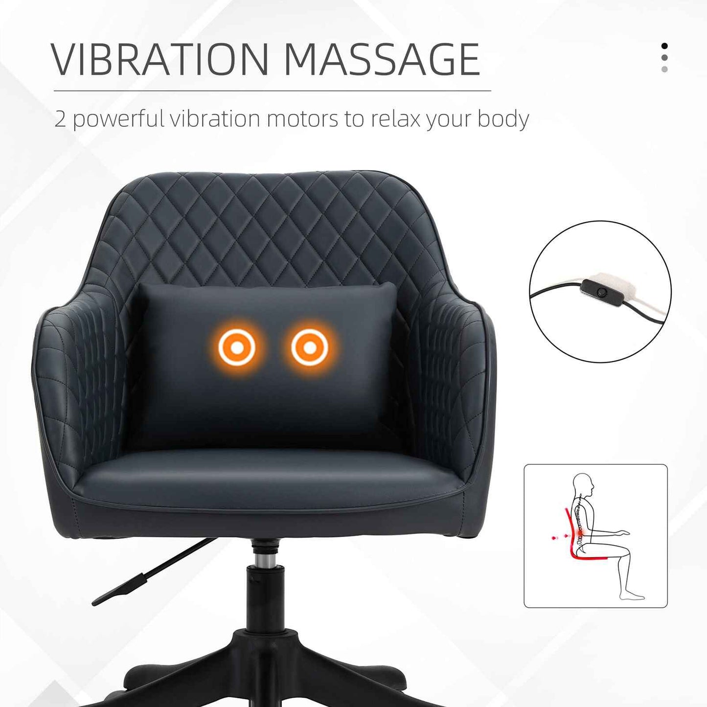 Office Chair with Rechargeable Electric Vibration Massage Lumbar Pillow, Wheels - Ergo Heights