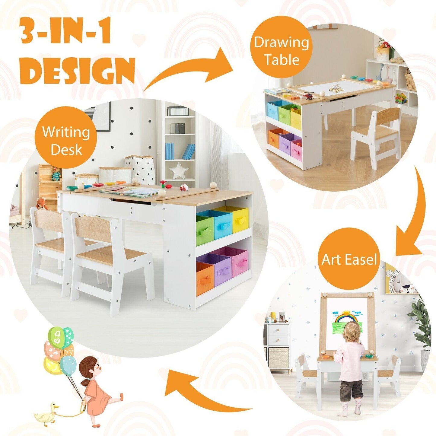 Ergo Heights Multifunctional Art Desk for Kids with Chairs - Ergo Heights