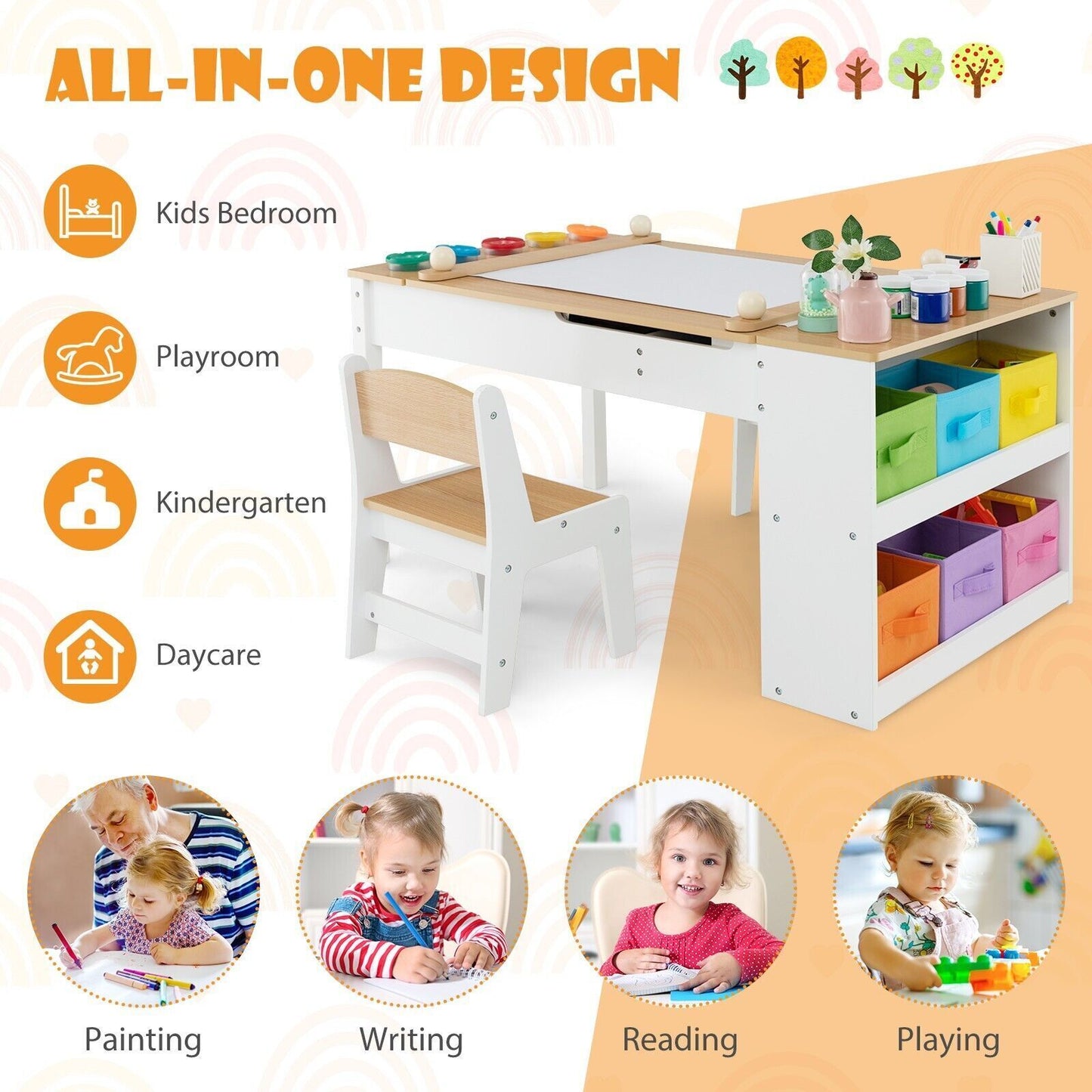 Ergo Heights Multifunctional Art Desk for Kids with Chairs - Ergo Heights