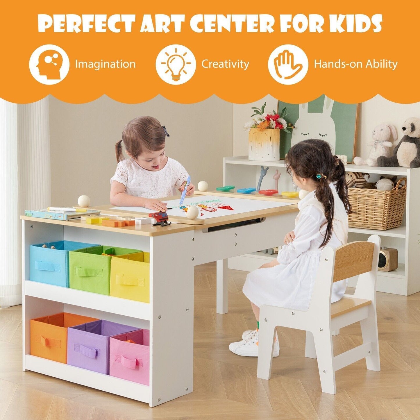 Ergo Heights Multifunctional Art Desk for Kids with Chairs - Ergo Heights