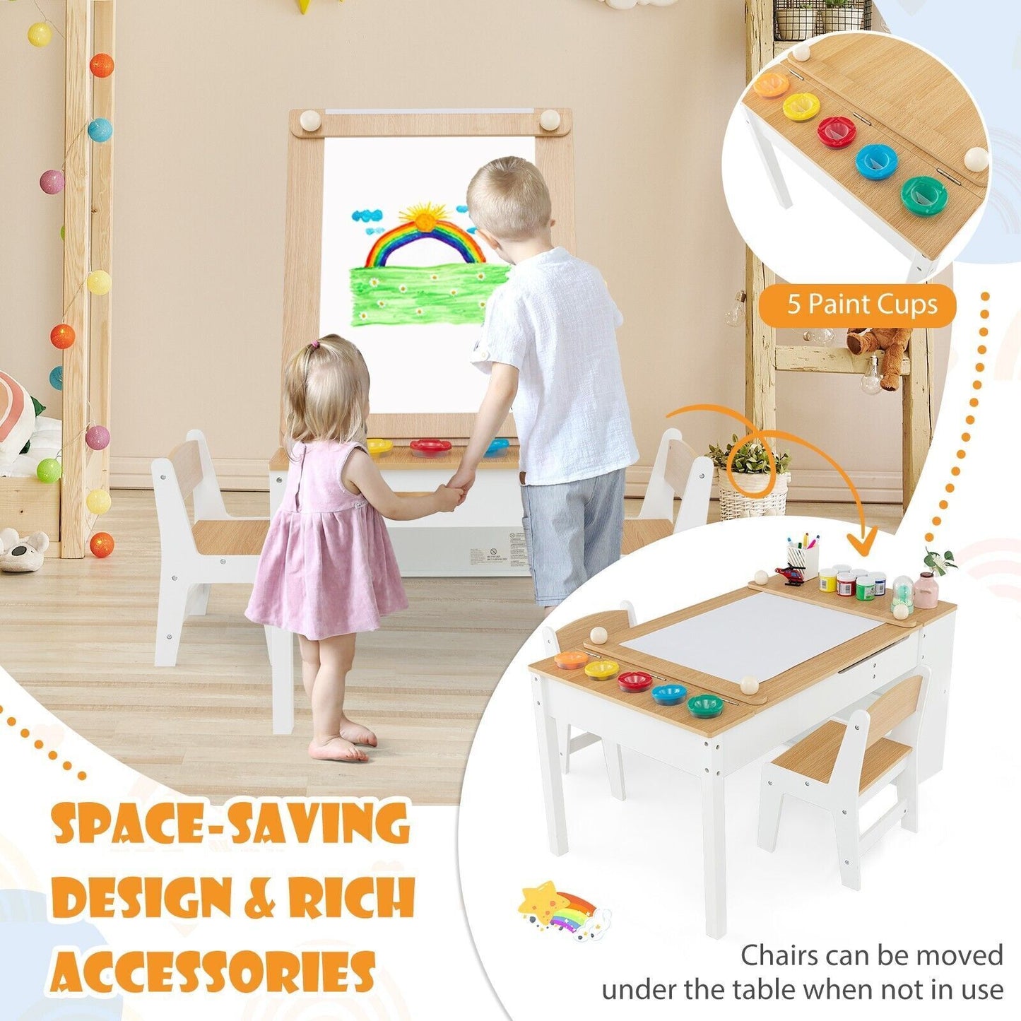 Ergo Heights Multifunctional Art Desk for Kids with Chairs - Ergo Heights