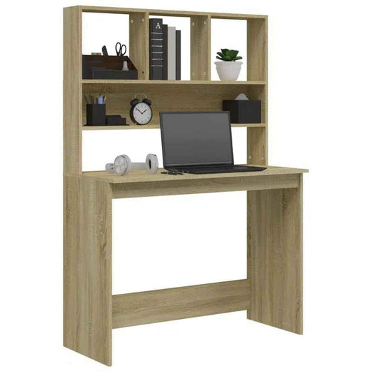Ergo Heights Oak Desk with Storage Shelves