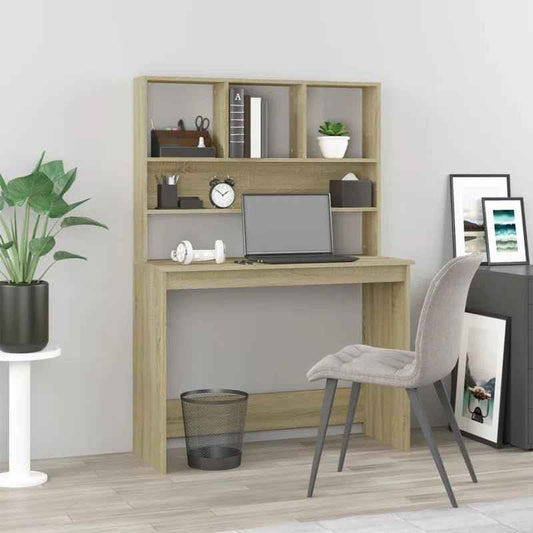Ergo Heights Oak Desk with Storage Shelves