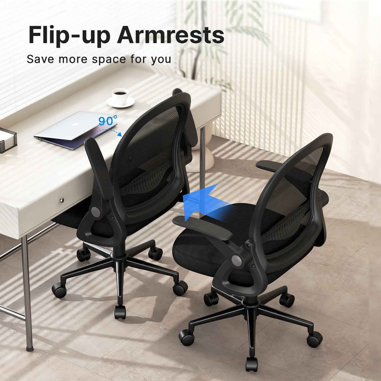 Ergo Heights Office Chair with Flip-Up Armrests - Ergonomic Mesh - Ergo Heights