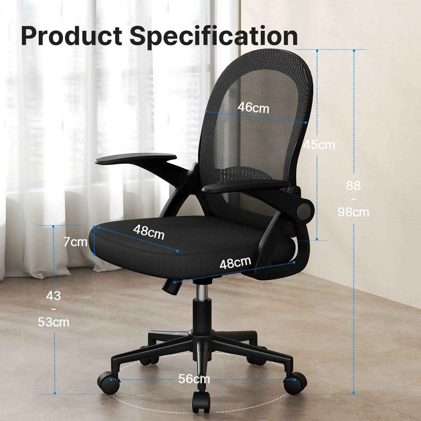 Ergo Heights Office Chair with Flip-Up Armrests - Ergonomic Mesh - Ergo Heights