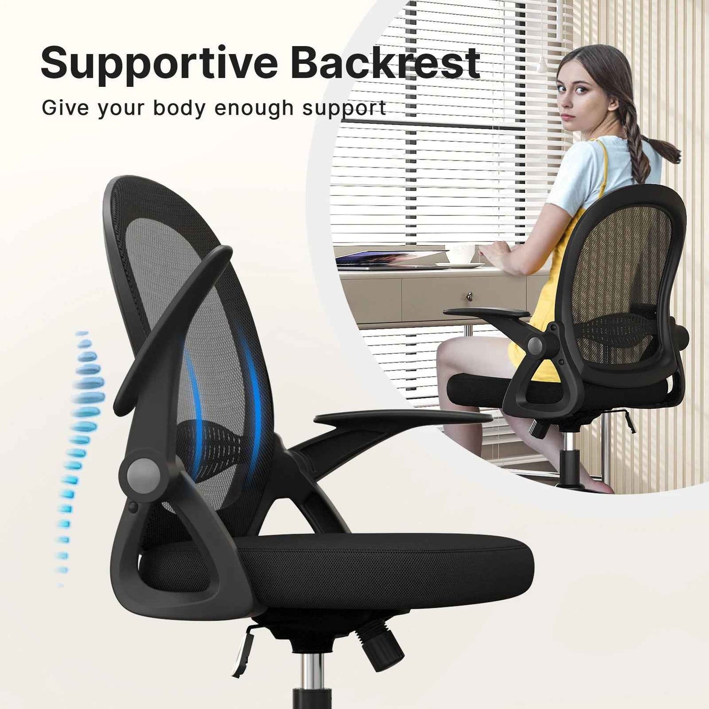 Ergo Heights Office Chair with Flip-Up Armrests - Ergonomic Mesh - Ergo Heights