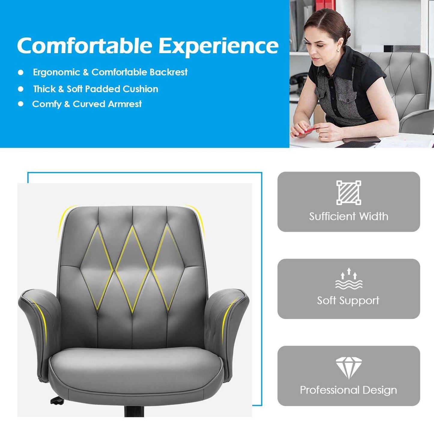 Adjustable Swivel PU Leather Office Chair with Rocking Function - Ergo Heights