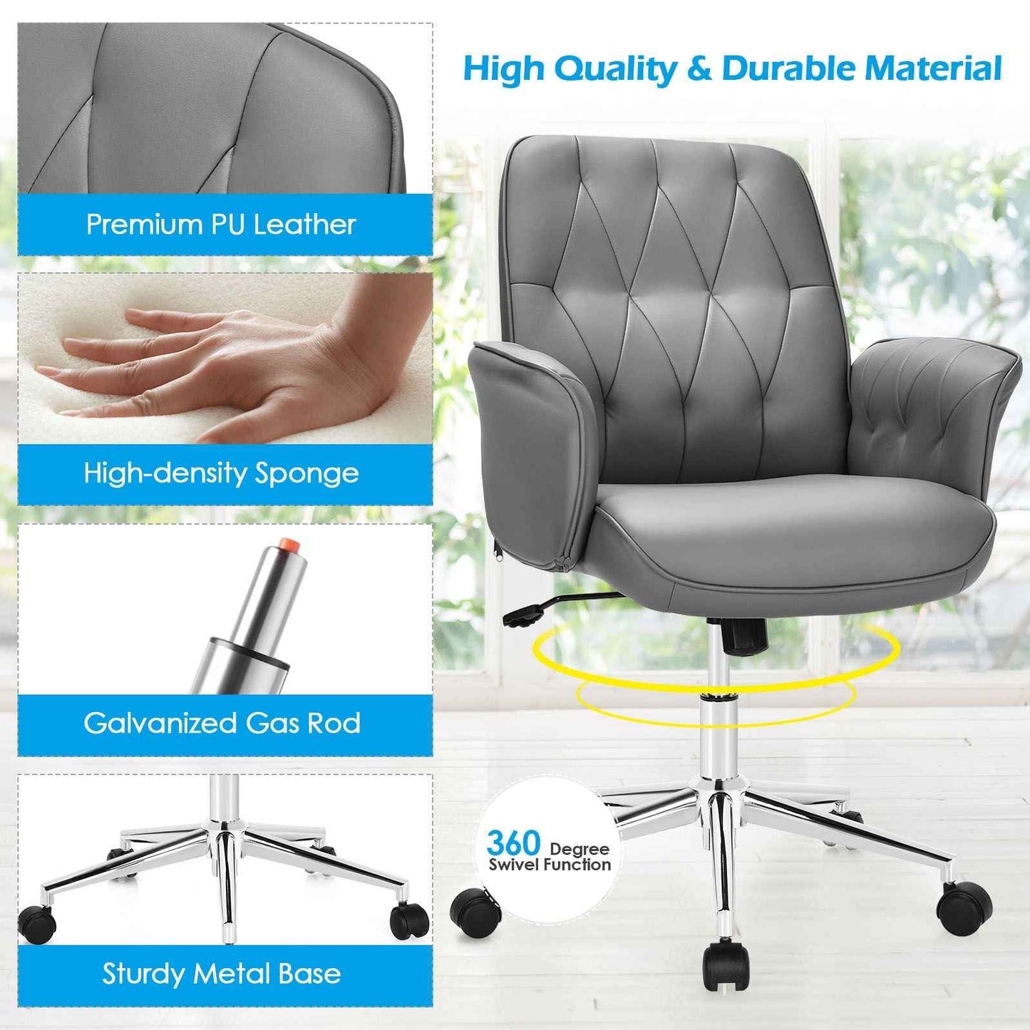 Adjustable Swivel PU Leather Office Chair with Rocking Function - Ergo Heights