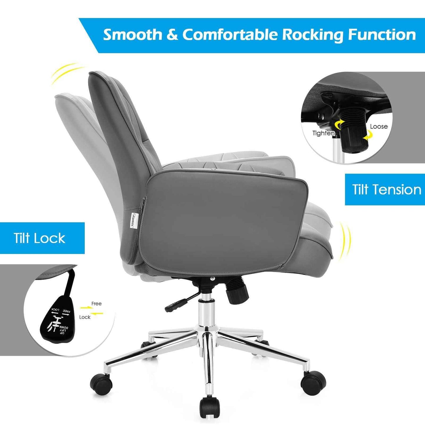 Adjustable Swivel PU Leather Office Chair with Rocking Function - Ergo Heights