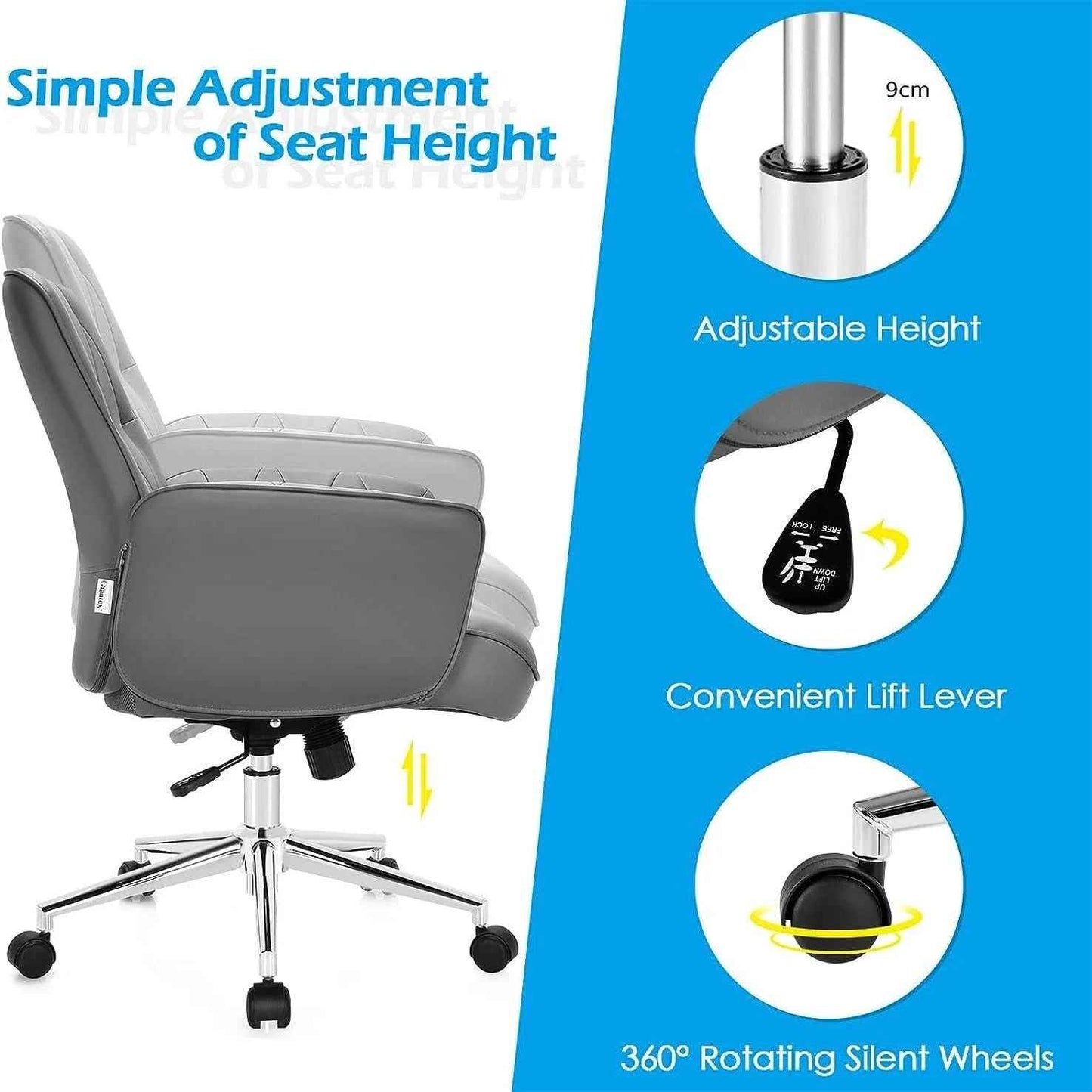 Adjustable Swivel PU Leather Office Chair with Rocking Function - Ergo Heights