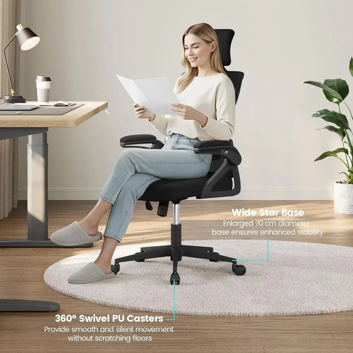 Black Ergonomic Mesh Office Chair | Lumbar Support & Flip-Up Arms