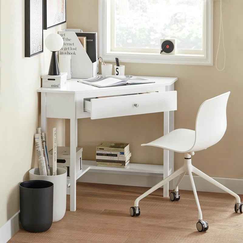 Ergo Heights White Corner Writing Desk with Storage - Ergo Heights