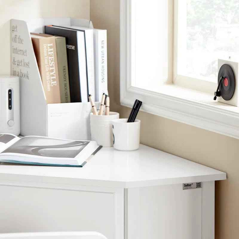 Ergo Heights White Corner Writing Desk with Storage - Ergo Heights
