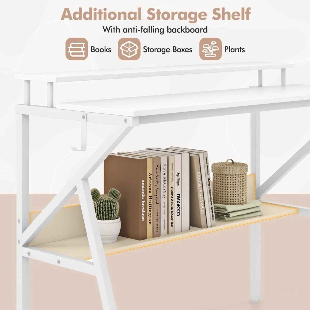 Space Saving Computer Desk with Monitor Stand and Open Shelf