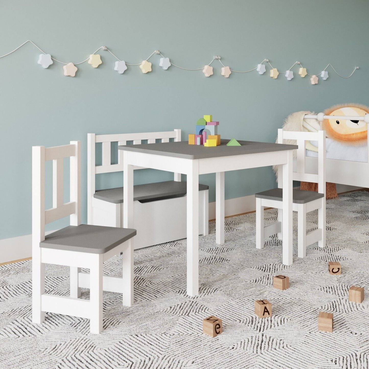 Ergo Heights Wooden Kids Table and Chairs Set - Grey White.
