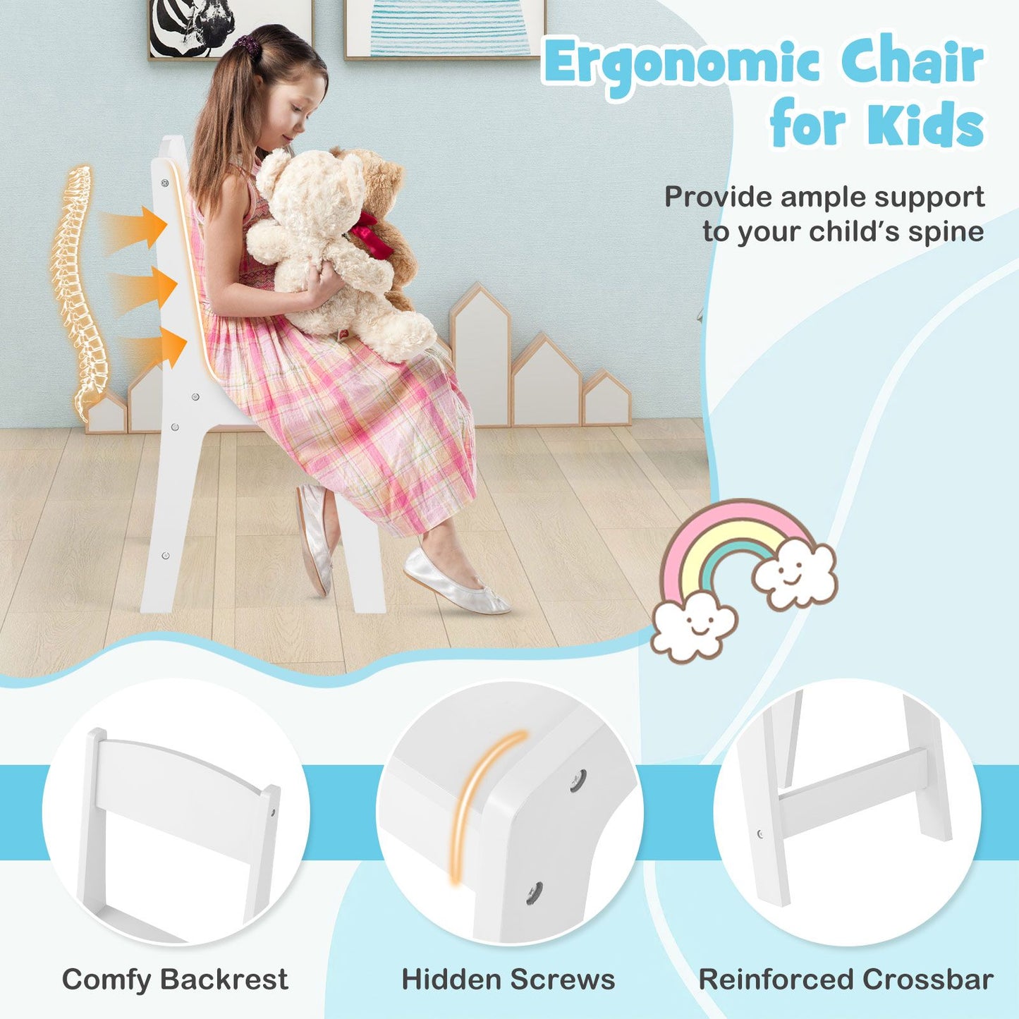 Ergo Heights White Vanity Set for Girls Bedroom with Chair.