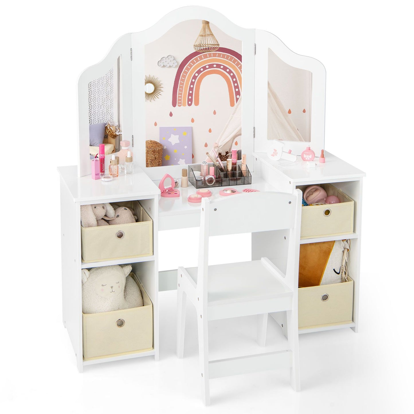 Ergo Heights White Vanity Set for Girls Bedroom with Chair.