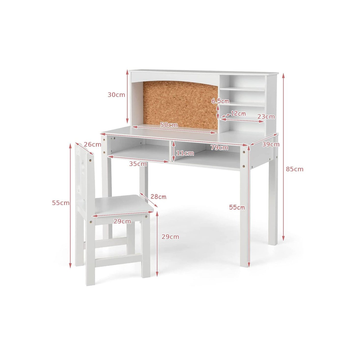 Wooden Kids Desk and Chair Set with Hutch for Studying and Reading.